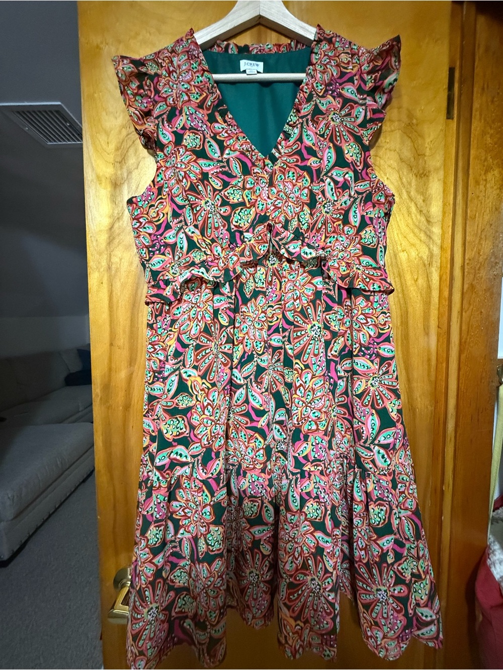 J. Crew Floral Midi Dress in Green, Pink and Orange